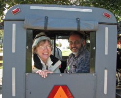 Riding in an Amish coach.