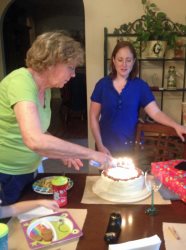 Lighting the candles for Anna's birthday cake.