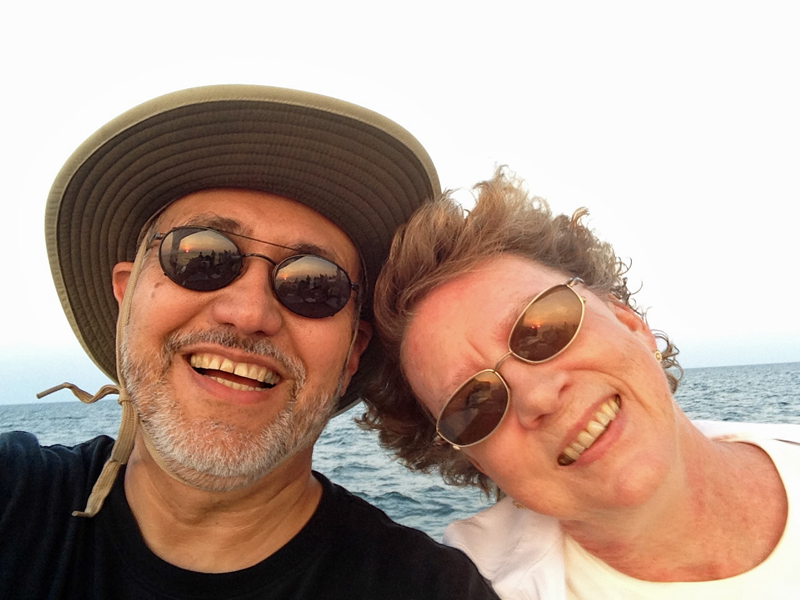 On the catamaran with Gloria's handsome husband.