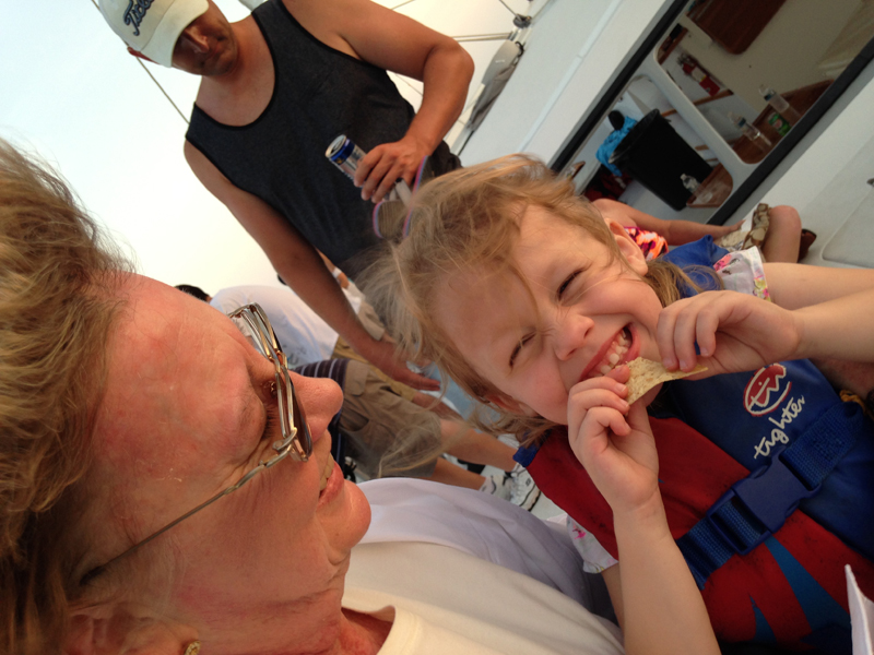 On the catamaran with granddaughter C.