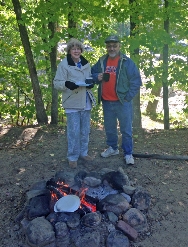 By the campfire at Dave's campsite on the Mad River.