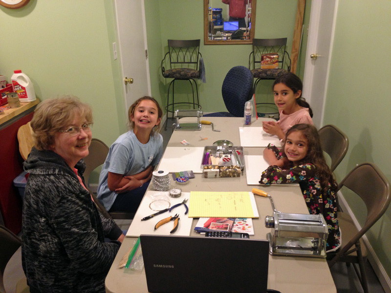 Gloria taught the granddaughters how to make polymer clay jewelry.  She had so much fun teaching them to paint as well.