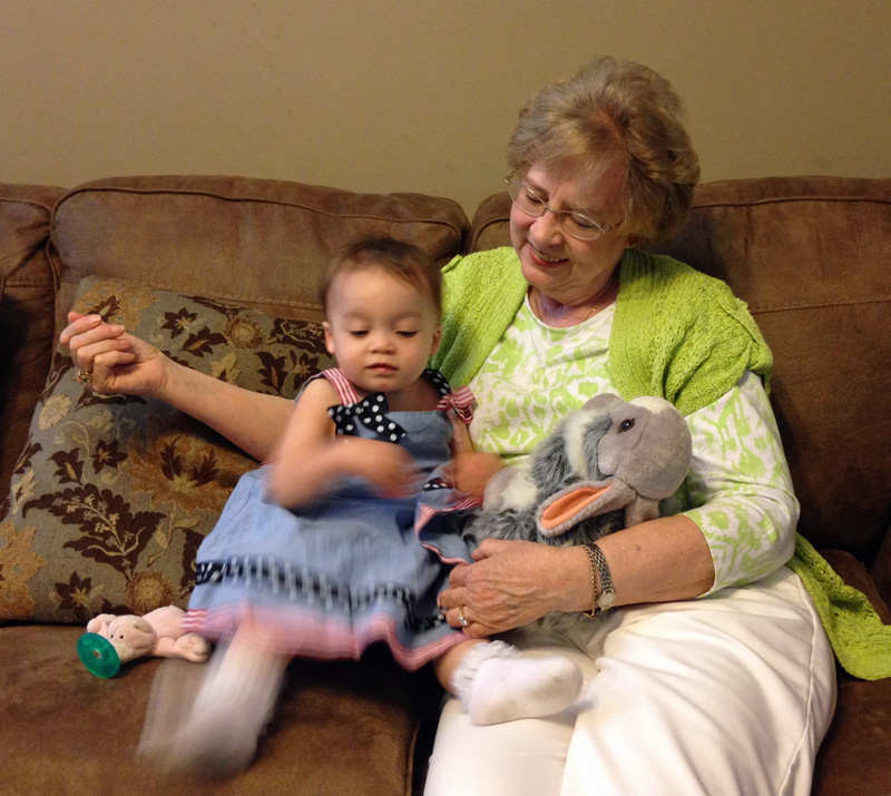 Gloria with granddaughter EJ after we got home.