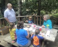 Eating by the camper at Enota Mountain Retreat.