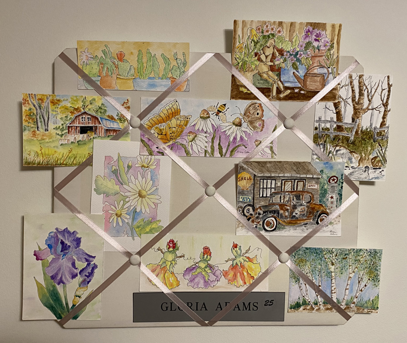 I put this collage of Gloria's Quartzsite watercolors in my bedroom.